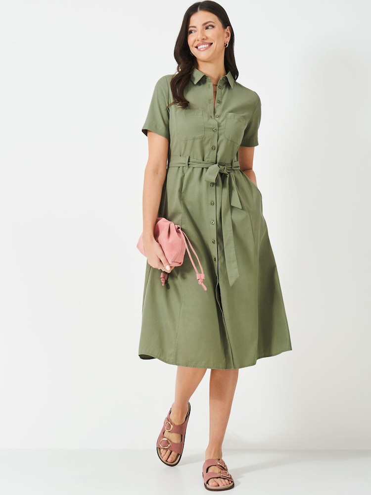 Crew Clothing Green Bethany Cotton & Lyocell Shirt Dress - Image 1 of 5