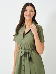 Crew Clothing Green Bethany Cotton & Lyocell Shirt Dress - Image 3 of 5