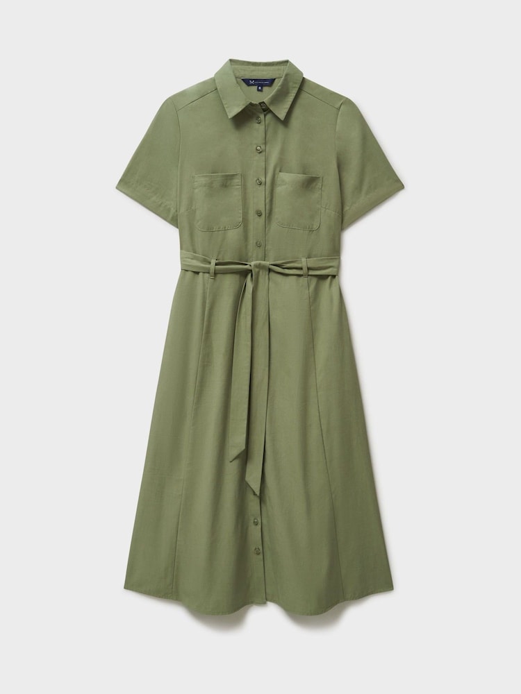 Crew Clothing Green Bethany Cotton & Lyocell Shirt Dress - Image 5 of 5