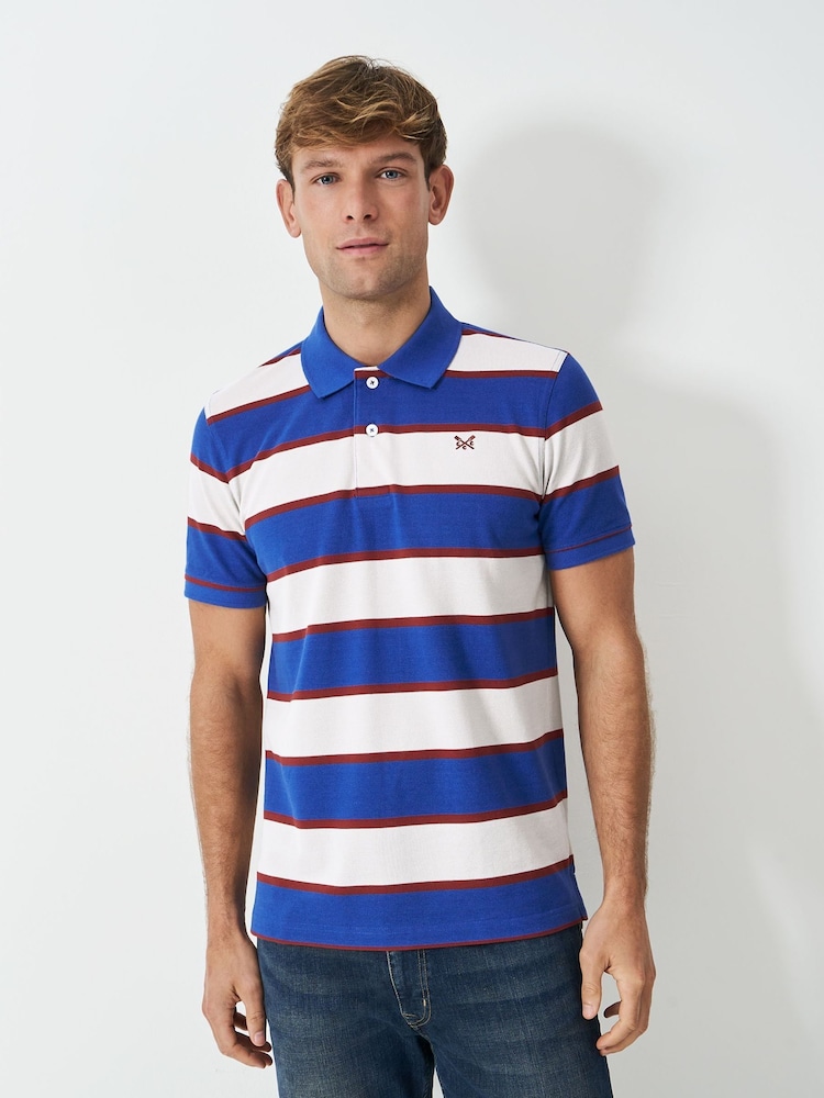 Crew Clothing Blue Stripe 100% Cotton Polo Shirt - Image 1 of 1