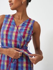 Crew Clothing Blue Jenny Wrap-Front 100% Cotton Dress - Image 4 of 5