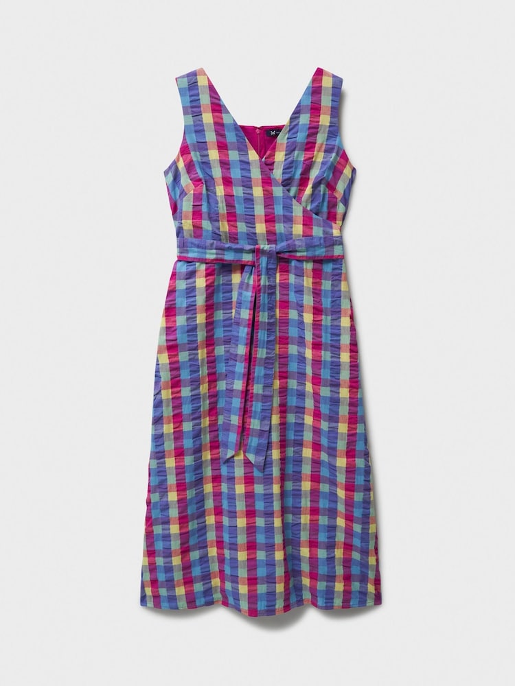 Crew Clothing Blue Jenny Wrap-Front 100% Cotton Dress - Image 5 of 5