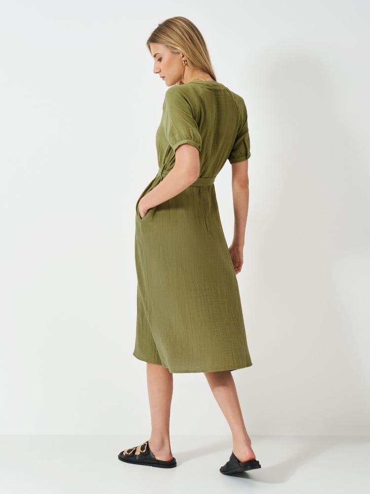 Crew Clothing Green Kate 100% Cotton-Cheesecloth Dress - Image 2 of 5