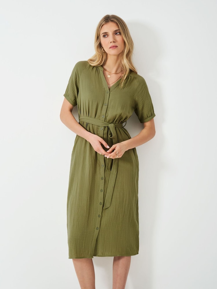 Crew Clothing Green Kate 100% Cotton-Cheesecloth Dress - Image 3 of 5