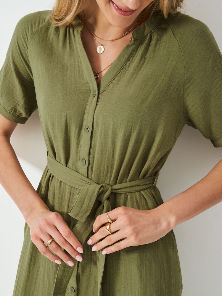 Crew Clothing Green Kate 100% Cotton-Cheesecloth Dress - Image 4 of 5