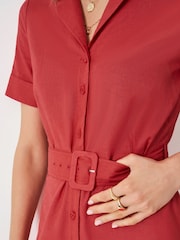 Crew Clothing Red Ava Linen-Blend Shirt Dress - Image 4 of 5