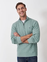 Crew Clothing Green Oarsman Half Zip Knit 100% Cotton Sweatshirt - Image 1 of 5
