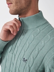 Crew Clothing Green Oarsman Half Zip Knit 100% Cotton Sweatshirt - Image 4 of 5