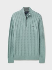 Crew Clothing Green Oarsman Half Zip Knit 100% Cotton Sweatshirt - Image 5 of 5