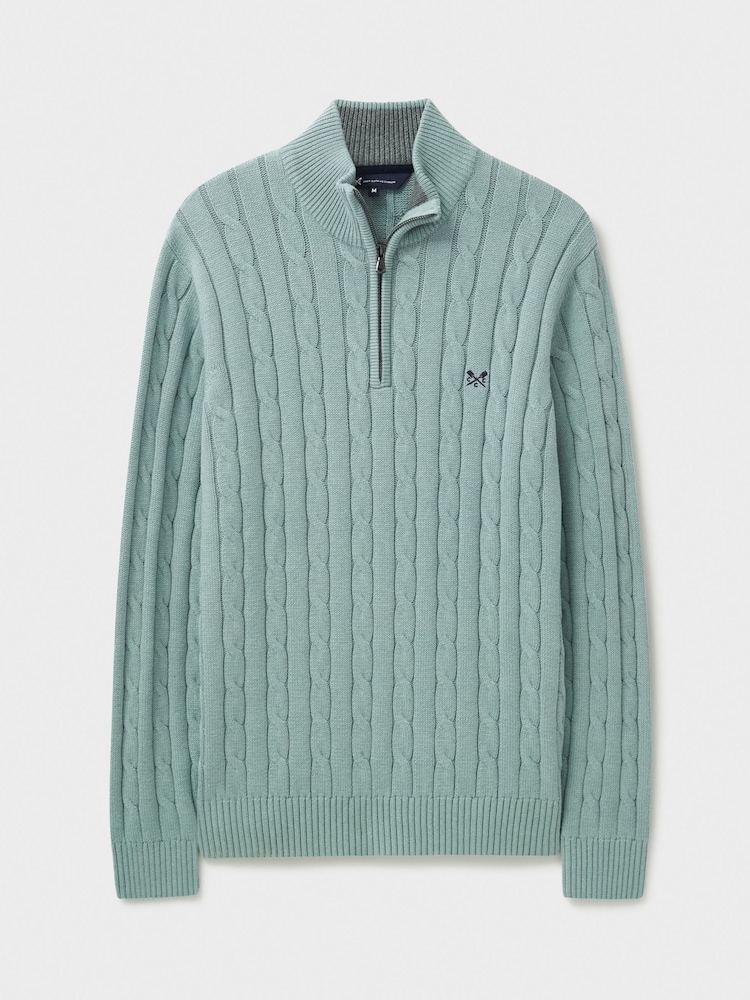 Crew Clothing Green Oarsman Half Zip Knit 100% Cotton Sweatshirt - Image 5 of 5
