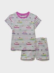 Crew Clothing White Printed Short 100% Cotton Nightwear Set - Image 1 of 3