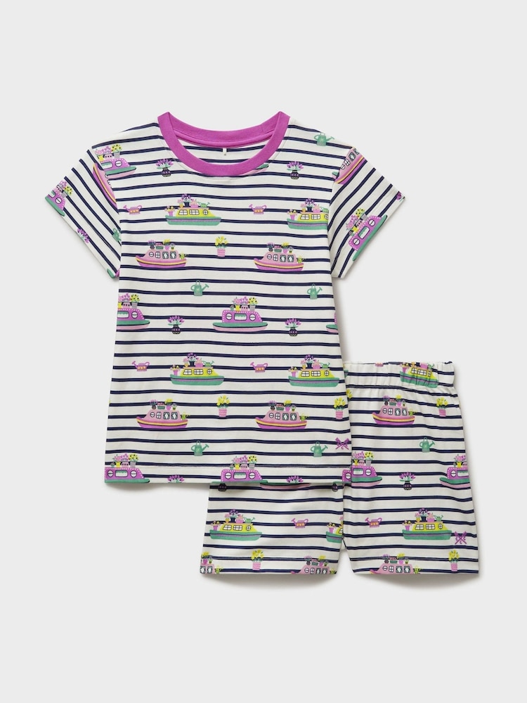 Crew Clothing White Printed Short 100% Cotton Nightwear Set - Image 1 of 1 Crew Clothing White Printed Short 100% Cotton Nightwear Set - Image 1 of 1