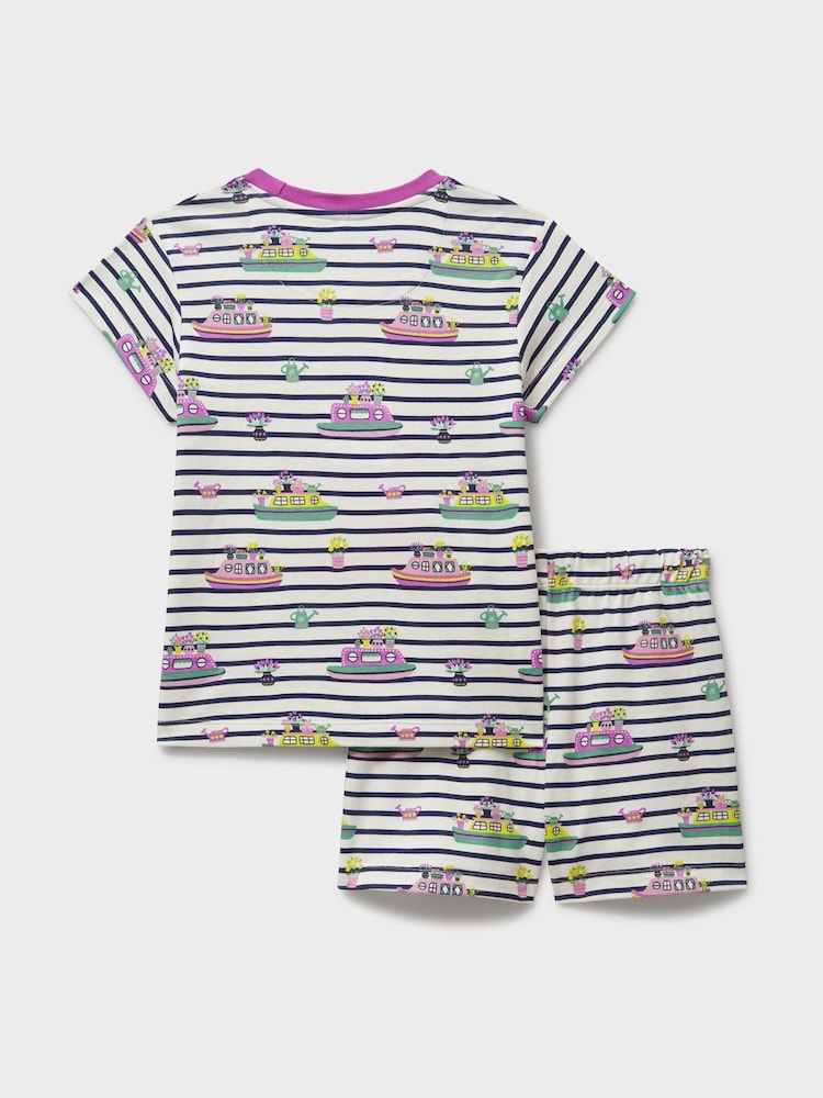 Crew Clothing White Printed Short 100% Cotton Nightwear Set - Image 2 of 3