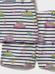 Crew Clothing White Printed Short 100% Cotton Nightwear Set - Image 3 of 3