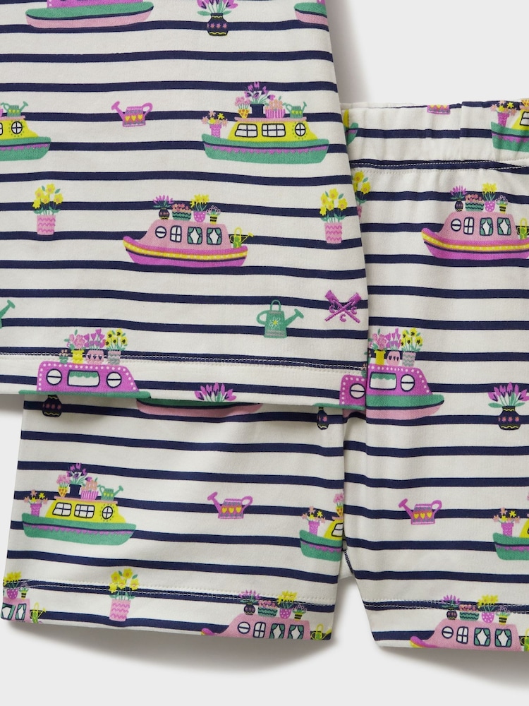 Crew Clothing White Printed Short 100% Cotton Nightwear Set - Image 3 of 3