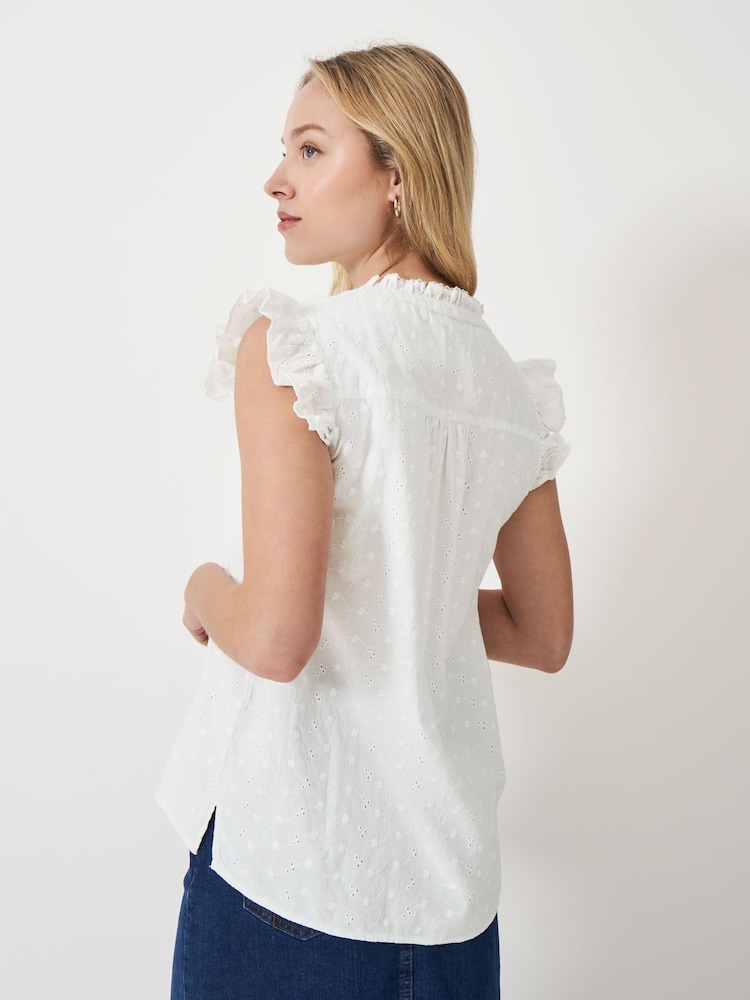 Crew Clothing White Jade Broderie 100% Cotton Blouse - Image 2 of 5