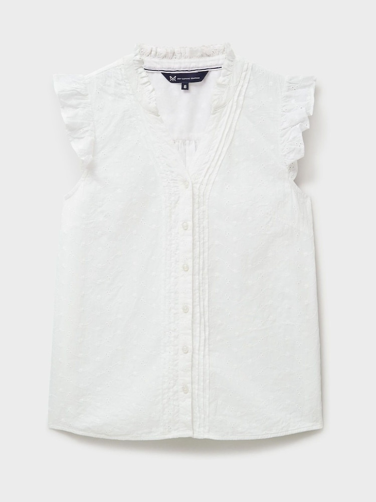 Crew Clothing White Jade Broderie 100% Cotton Blouse - Image 5 of 5