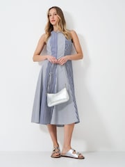 Crew Clothing Blue Flo 100% Cotton Fit And Flare Dress - Image 1 of 5