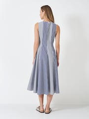 Crew Clothing Blue Flo 100% Cotton Fit And Flare Dress - Image 2 of 5