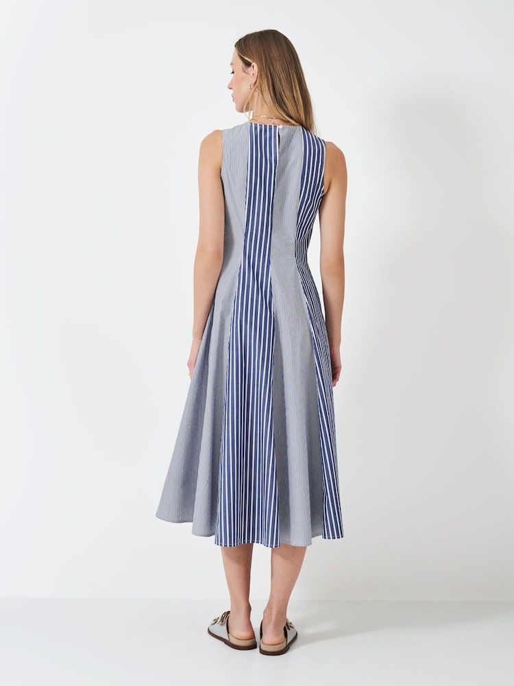 Crew Clothing Blue Flo 100% Cotton Fit And Flare Dress - Image 2 of 5