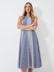Crew Clothing Blue Flo 100% Cotton Fit And Flare Dress - Image 3 of 5