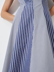 Crew Clothing Blue Flo 100% Cotton Fit And Flare Dress - Image 4 of 5