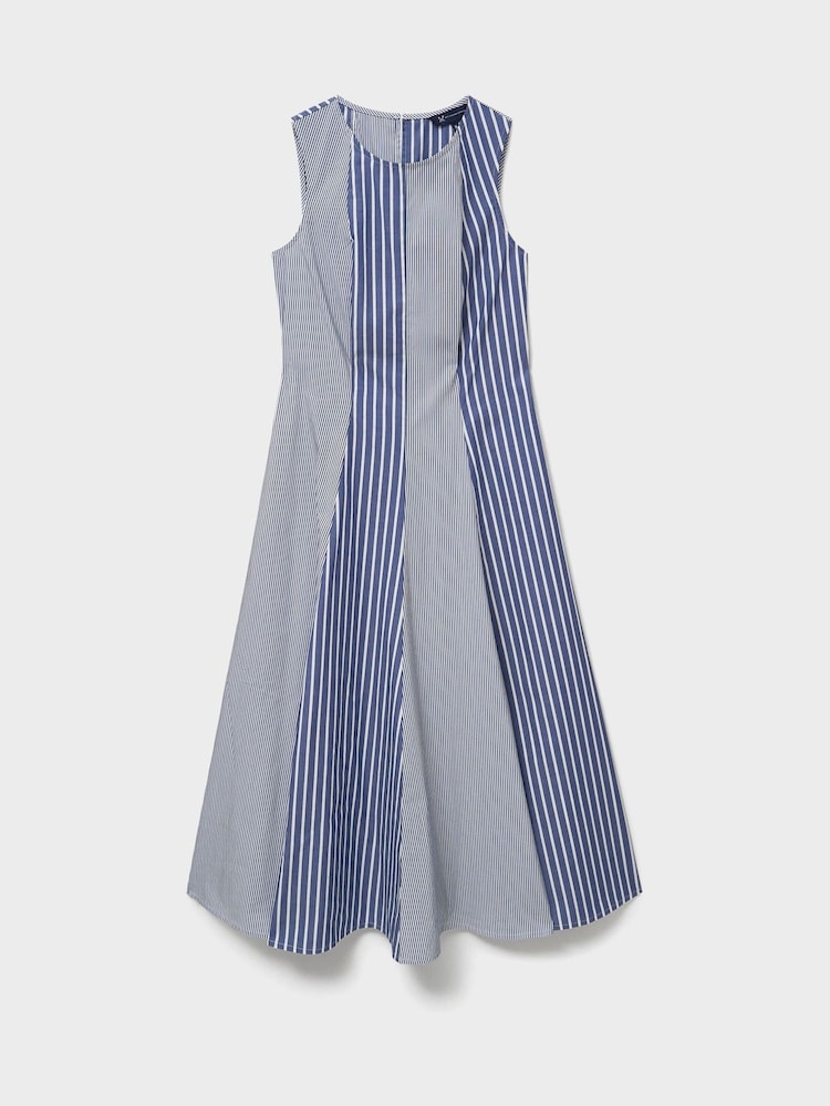 Crew Clothing Blue Flo 100% Cotton Fit And Flare Dress - Image 5 of 5