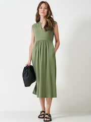 Crew Clothing Green Adina 100% Cotton Jersey Midi Dress - Image 1 of 5