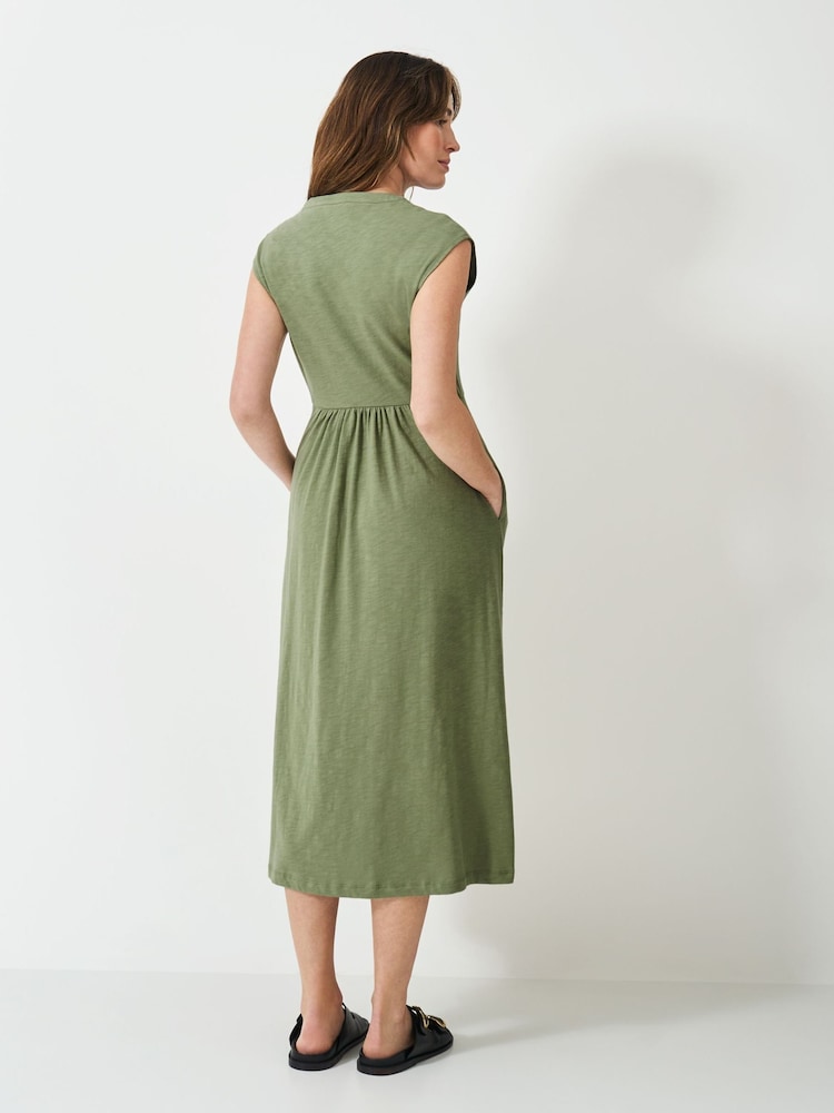 Crew Clothing Green Adina 100% Cotton Jersey Midi Dress - Image 2 of 5