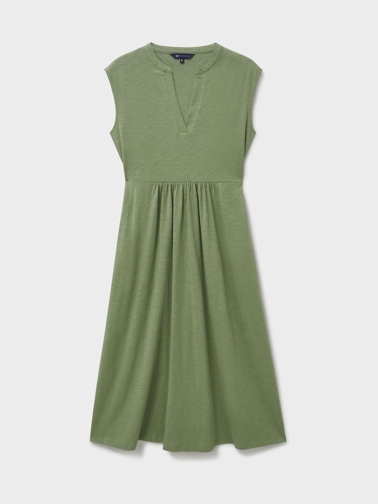 Crew Clothing Green Adina 100% Cotton Jersey Midi Dress - Image 5 of 5