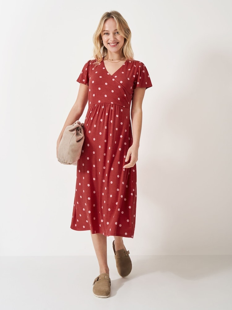 Crew Clothing Brown Edith Wrap-Front Jersey Dress - Image 1 of 5