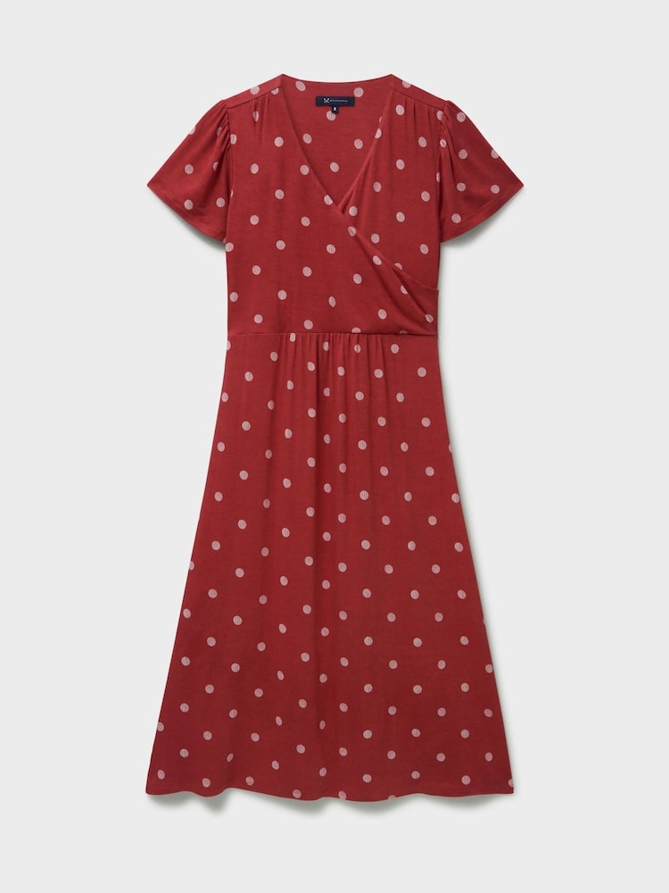 Crew Clothing Brown Edith Wrap-Front Jersey Dress - Image 5 of 5