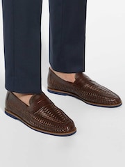 Dune London Brown Bresley Woven Loafer Shoes - Image 1 of 6