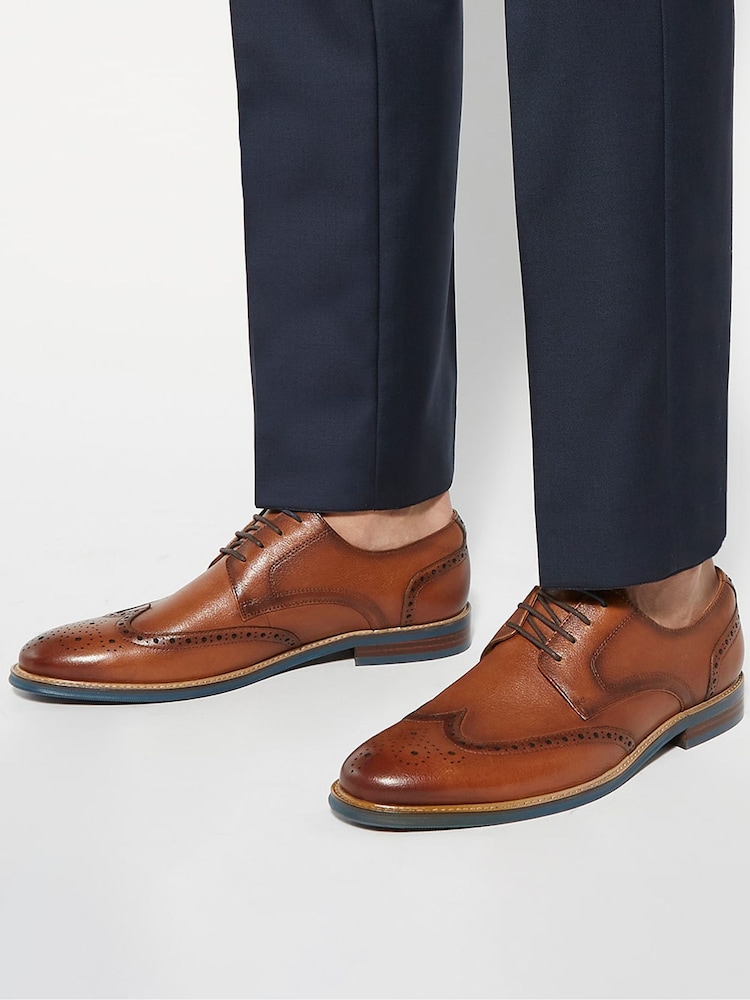 Dune London Red Stanford Brogue Lace-Up Contrast Shoes - Image 2 of 7