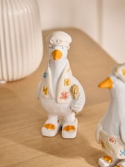 Set of 2 White Floral Print Spa Goose Ornaments - Image 2 of 3