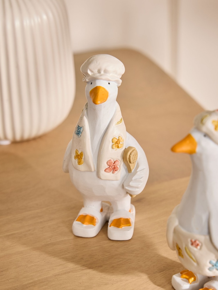 Set of 2 White Floral Print Spa Goose Ornaments - Image 2 of 3