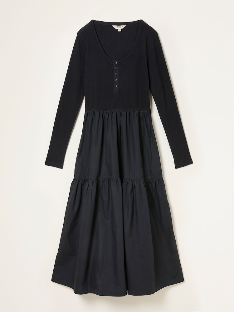 FatFace Louise Black Petite Jersey Woven Dress - Image 5 of 5
