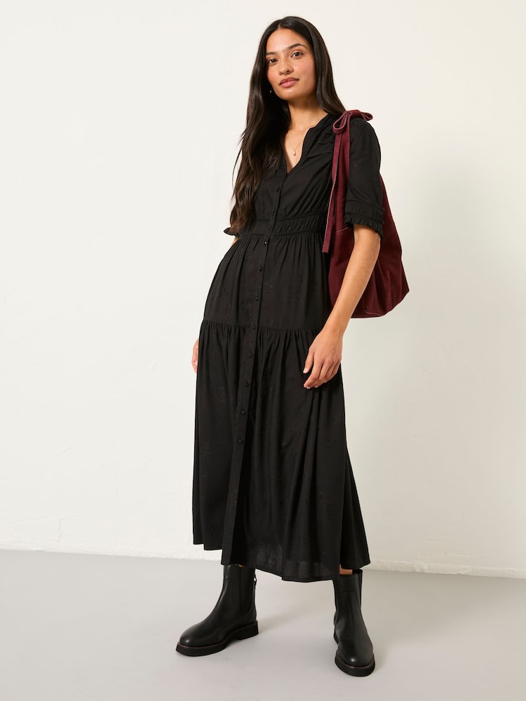 FatFace Elsie Black Petite Embroidered Midi Dress - Image 1 of 6