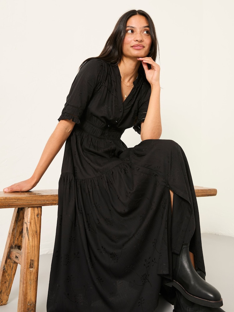 Buy FatFace Elsie Black Petite Embroidered Midi Dress from the