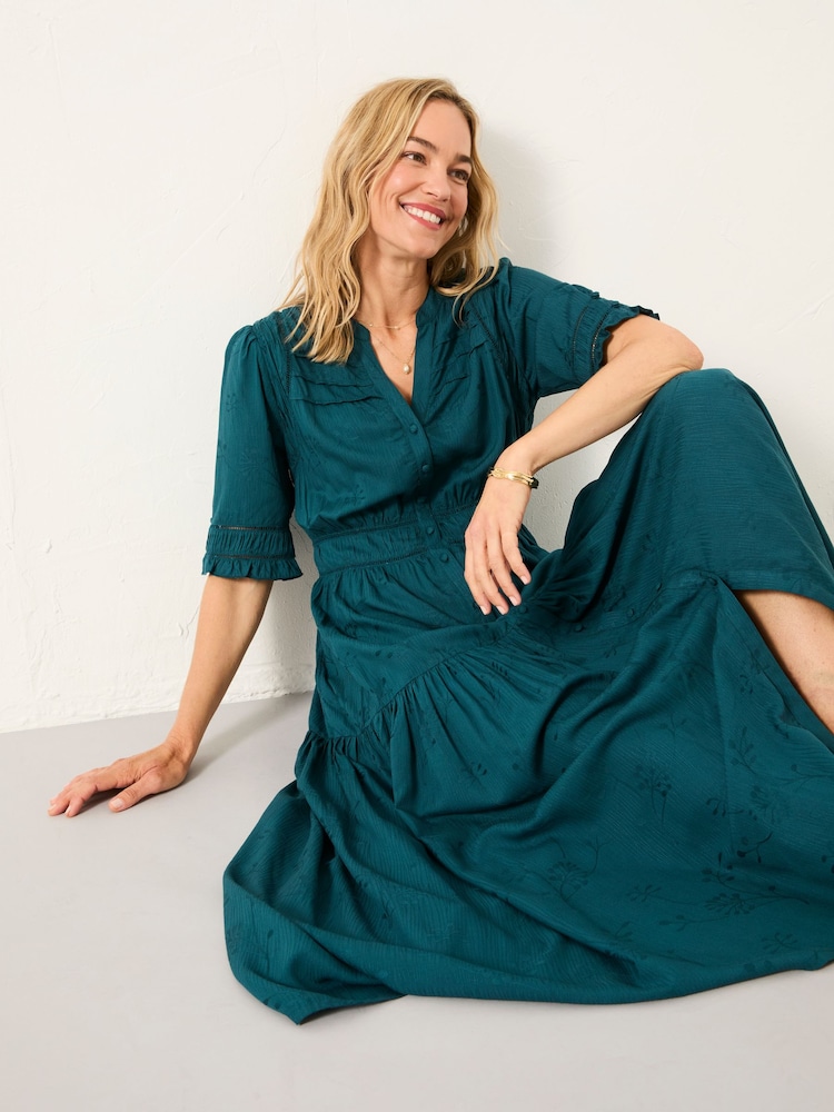 Buy FatFace Elsie Dark Teal Petite Embroidered Midi Dress from