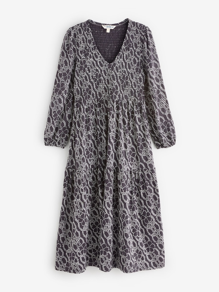 FatFace Danielle Graphite Grey Texture Floral Petite Midi Jersey Dress - Image 1 of 1 FatFace Danielle Graphite Grey Texture Floral Petite Midi Jersey Dress - Image 1 of 1