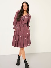 FatFace Orla Dusky Purple Petite Embroidered Dress - Image 1 of 5