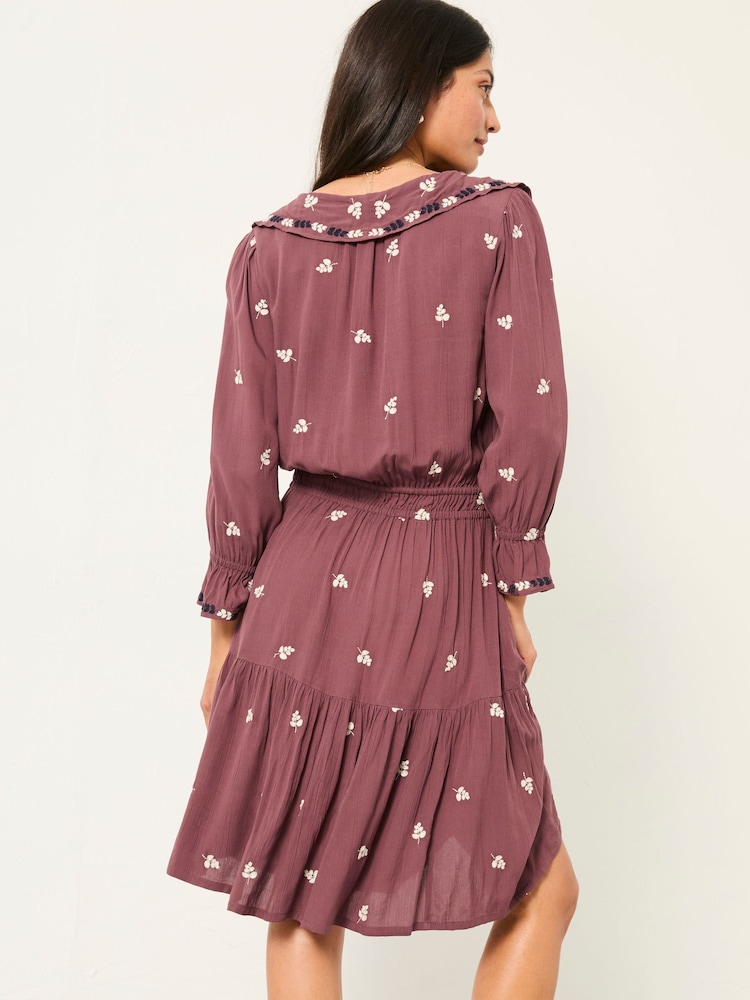 FatFace Orla Dusky Purple Petite Embroidered Dress - Image 2 of 5