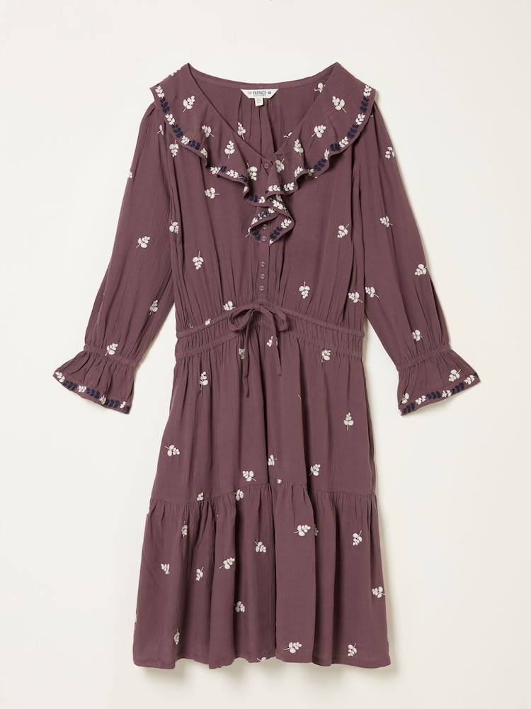 FatFace Orla Dusky Purple Petite Embroidered Dress - Image 5 of 5