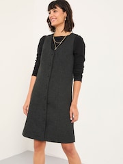 FatFace Binny Charcoal Grey Petite Tweed Pinny Dress - Image 1 of 5