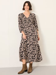 FatFace Pippin Black Animal Swirl Petite Midi Dress - Image 3 of 6