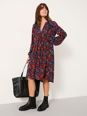 FatFace Steph Navy Folk Floral Petite Dress - Image 1 of 5