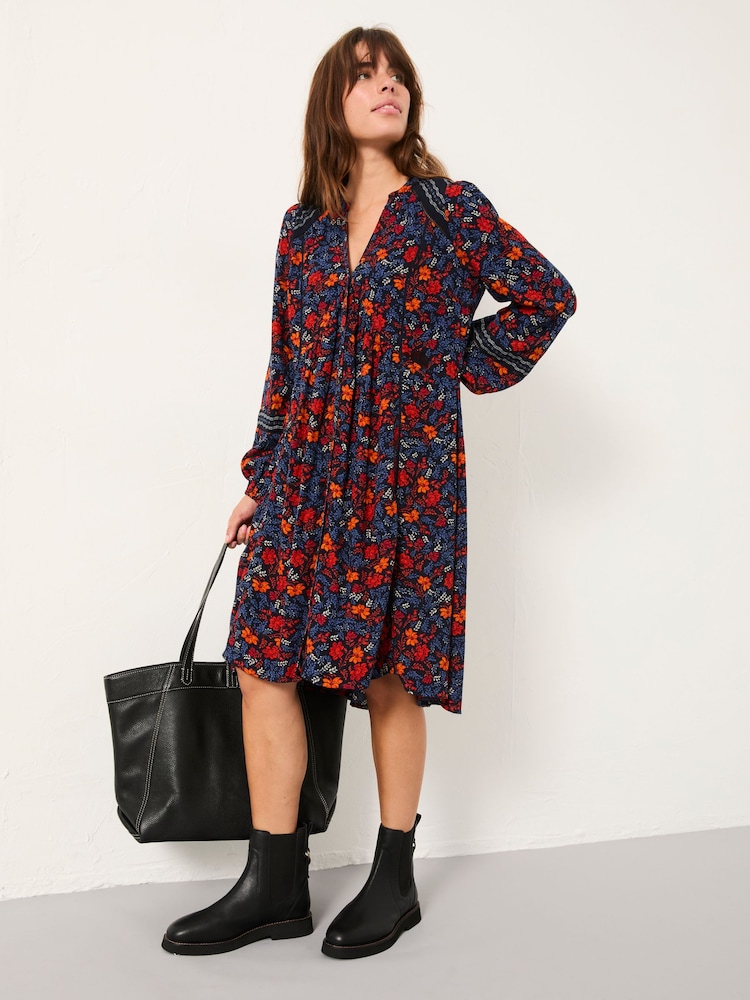 FatFace Steph Navy Folk Floral Petite Dress - Image 1 of 5