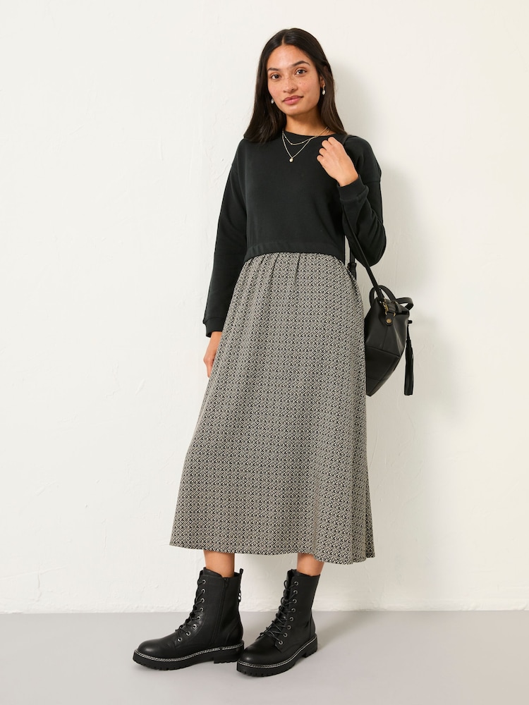 FatFace Nia Dark Natural Ikat Geo Petite Midi Dress - Image 1 of 5