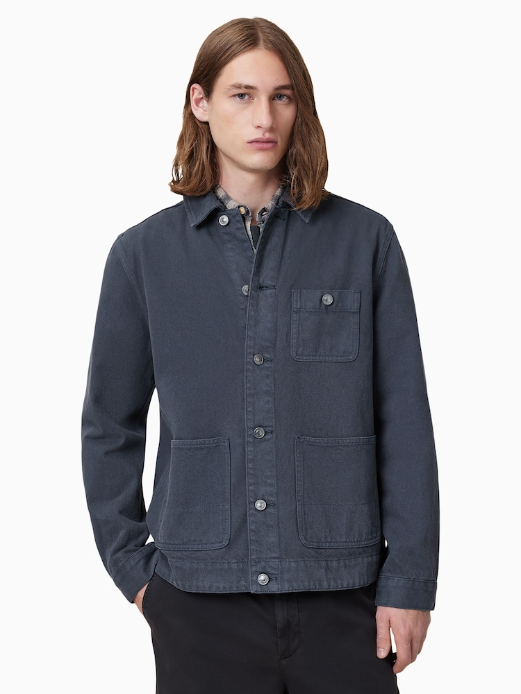 AllSaints Blue Eavis Chore 100% Cotton Jacket - Image 4 of 9